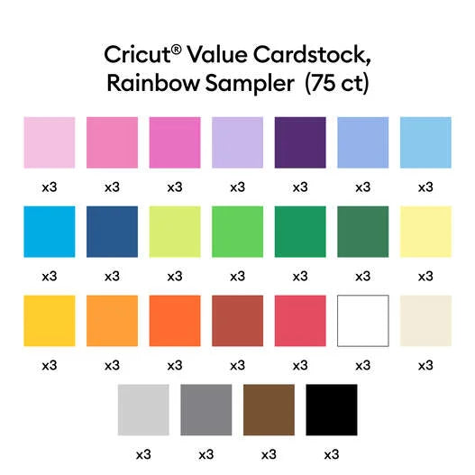 Cricut® Value Cardstock, Rainbow Sampler - 12 in x 12 in (75 ct)